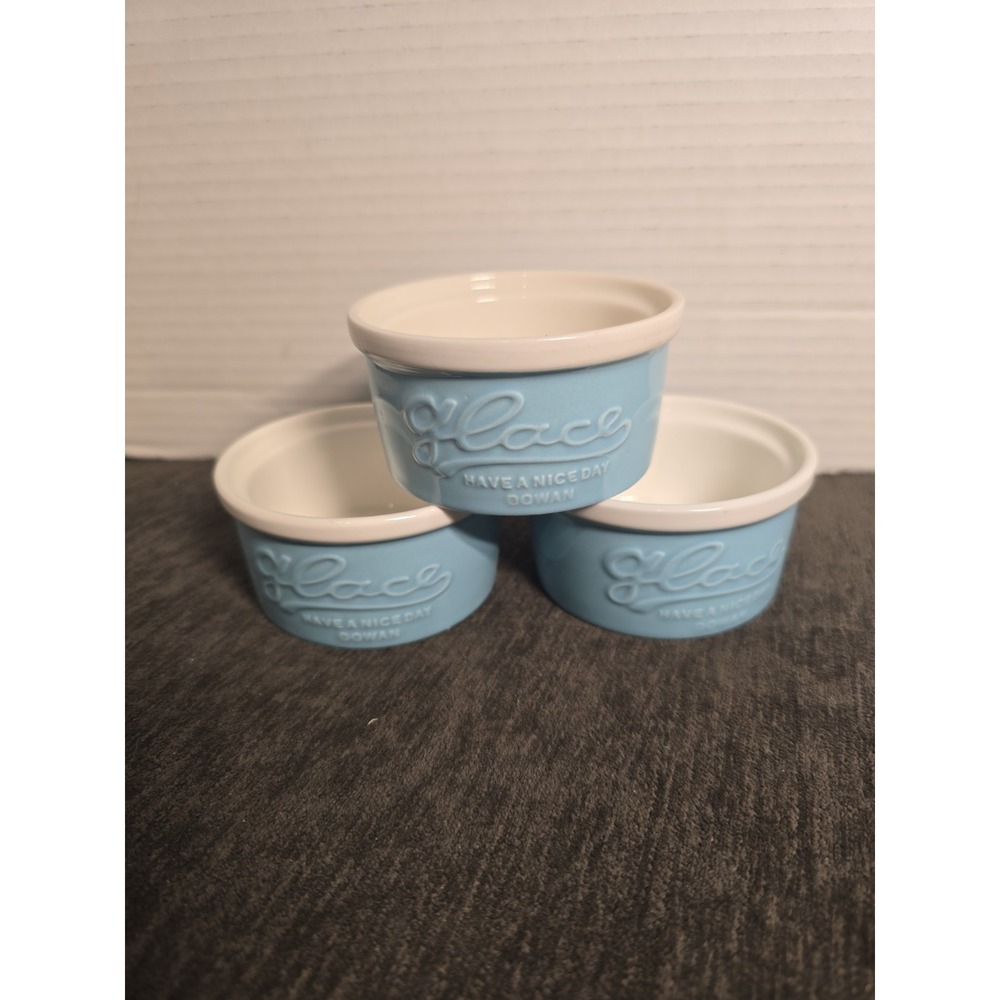 DOWAN 4 oz Porcelain Souffle  Ramekins Set Of 3 Oven Blue & White